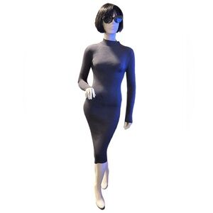 H&M Medium Olive Green Bodycon Ribbed Midi Slim Fit Dress, NWT